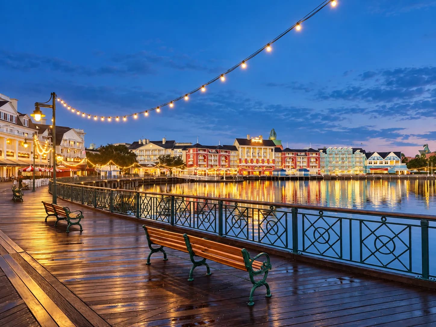 Disney's BoardWalk promenade at dusk